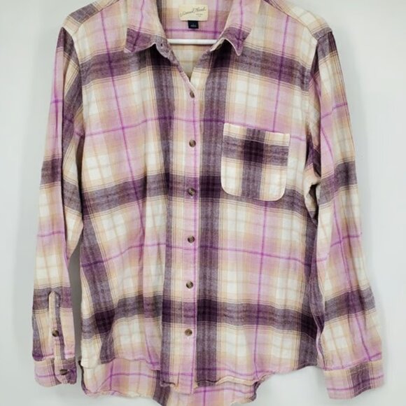 Universal Thread Purple Plaid Long Sleeved Collared Plaid Flannel Button Down L - Picture 1 of 8